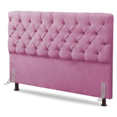 Cabeceira Cama Box Casal Queen Size Lylla 160cm Capitonê Com Frame Suede Rosa - Desk Design