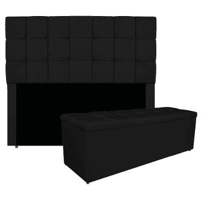 Kit Cabeceira E Calçadeira Manchester 195 Cm King Size Corano - Adj Decor Cor Preto