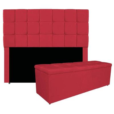Kit Cabeceira E Calçadeira Manchester 160 Cm Queen Size Suede - Adj Decor Cor Vermelho
