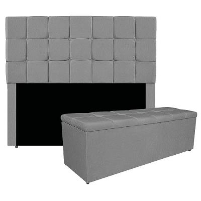 Kit Cabeceira E Calçadeira Manchester 160 Cm Queen Size Suede - Adj Decor Cor Cinza