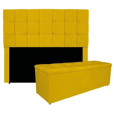 Kit Cabeceira E Calçadeira Manchester 160 Cm Queen Size Suede - Amarena Móveis Cor Amarelo