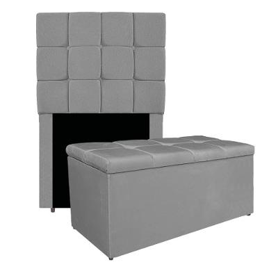 Kit Cabeceira E Calçadeira Manchester 90 Cm Solteiro Suede - Adj Decor Cor Cinza