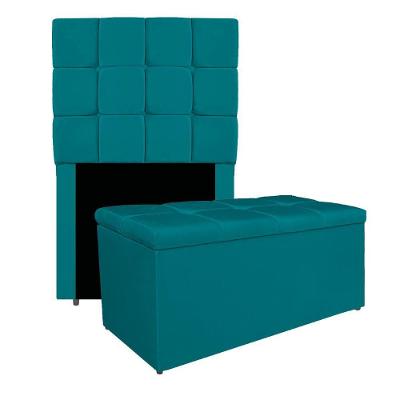 Kit Cabeceira E Calçadeira Manchester 90 Cm Solteiro Suede - Adj Decor Cor Azul Turquesa