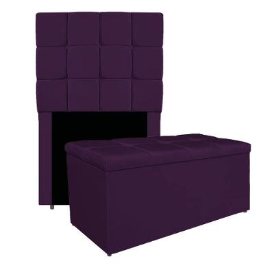 Kit Cabeceira E Calçadeira Manchester 90 Cm Solteiro Suede - Adj Decor Cor Roxo