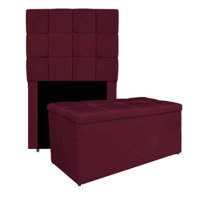 Kit Cabeceira E Calçadeira Manchester 90 Cm Solteiro Suede - Adj Decor Cor Bordô