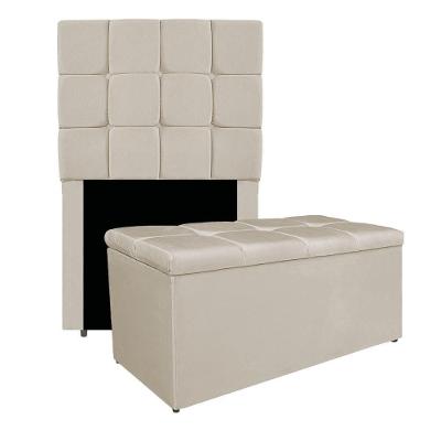 Kit Cabeceira E Calçadeira Manchester 90 Cm Solteiro Suede Cor Rosa Bebê