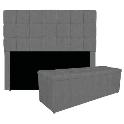 Kit Cabeceira E Calçadeira Manchester 140 Cm Casal Linho - Adj Decor Cor Cinza Escuro