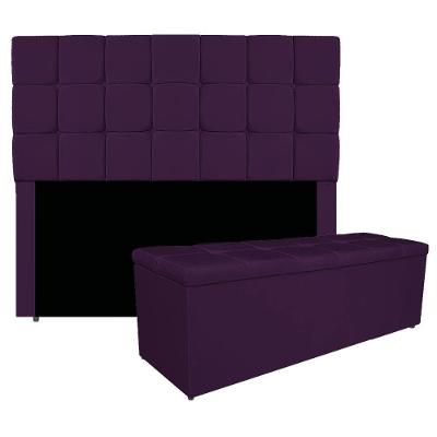 Kit Cabeceira E Calçadeira Manchester 140 Cm Casal Suede - Adj Decor Cor Roxo