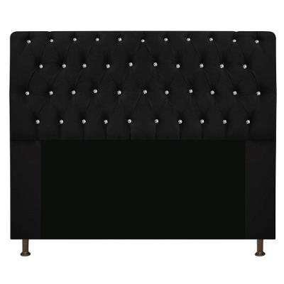 Cabeceira Estofada Lady Com Strass 160 Cm Queen Size Suede - Doce Sonho Móveis Preto