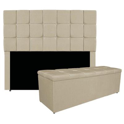 Kit Cabeceira E Calçadeira Manchester 195 Cm King Size Linho - Amarena Móveis Cor Bege