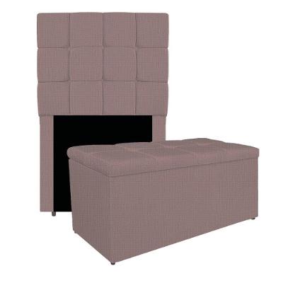 Kit Cabeceira E Calçadeira Manchester 90 Cm Solteiro Linho Cor Rosê