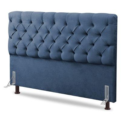 Cabeceira Cama Box Casal Queen Size Lylla 160cm Capitonê Com Frame Linho Azul - Desk Design