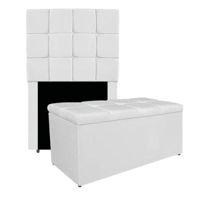 Kit Cabeceira E Calçadeira Manchester 90 Cm Solteiro Corano - Adj Decor Cor Branco