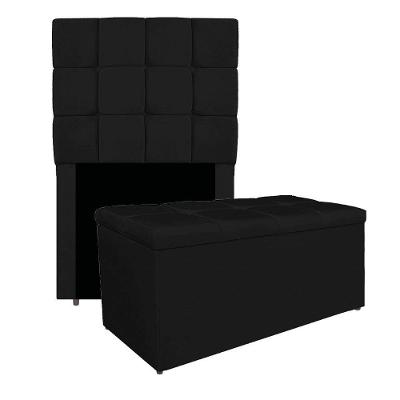 Kit Cabeceira E Calçadeira Manchester 90 Cm Solteiro Corano - Adj Decor Cor Preto