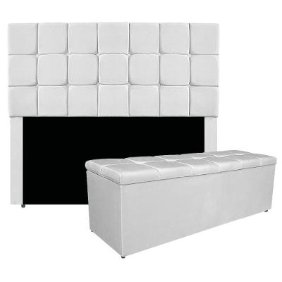 Kit Cabeceira E Calçadeira Manchester 160 Cm Queen Size Suede Cor Branco