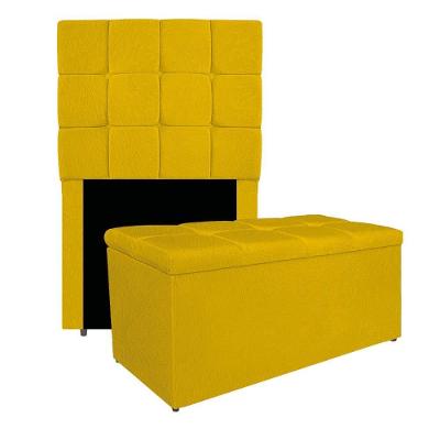 Kit Cabeceira E Calçadeira Manchester 90 Cm Solteiro Suede Cor Amarelo