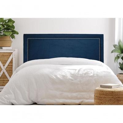 Cabeceira Queen Reta Luxo 160x60 Suede Azul - Tachas Prata