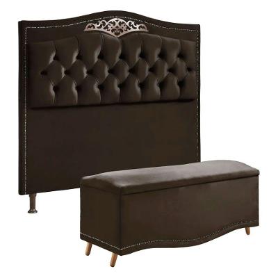 Conjunto Cabeceira E Calçadeira Holanda 140 Cm Veludo Marrom Chocolate Speciale Home Marrom
