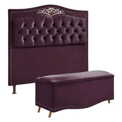 Conjunto Cabeceira E Calçadeira Holanda 140 Cm Luxor Roxo Speciale Home Roxo