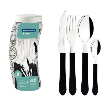 Faqueiro Tramontina Leme Inox Preto 24 Peças com Pote Plástico