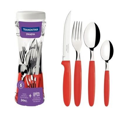 Faqueiro Tramontina Ipanema Inox Vermelho com Pote Plástico 24 Peças