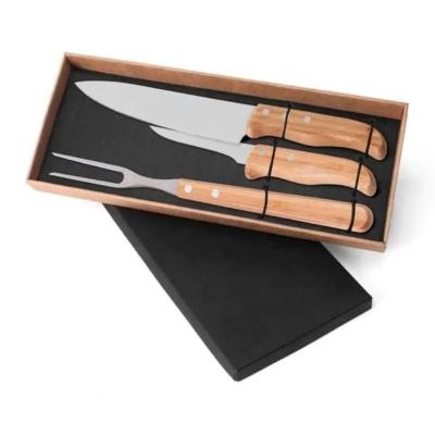 Conjunto de Facas Welf KF02803 Bambu e Inox 3 Peças 2 Facas e 1 Garfo