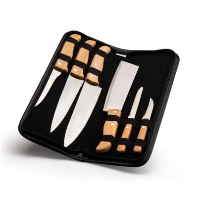 Conjunto De Facas Inox/Bambu Com Estojo Frankfurt - 7 Pçs Welf
