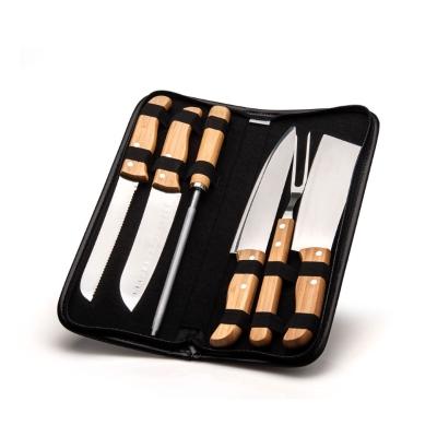 Conjunto De Facas Inox/Bambu Com Estojo Frankfurt - 7 Pçs Welf