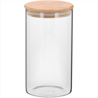 Pote de Vidro 1,2L Transparente com Tampa em Bambu - GS