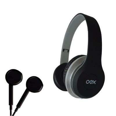 Combo Headset E Fone De Ouvido Com Microfone Oex Twin Hf100 - Preto