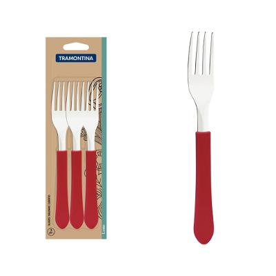 Conjunto Garfos Mesa Inox 3 Peças Leme Vermelho Tramontina