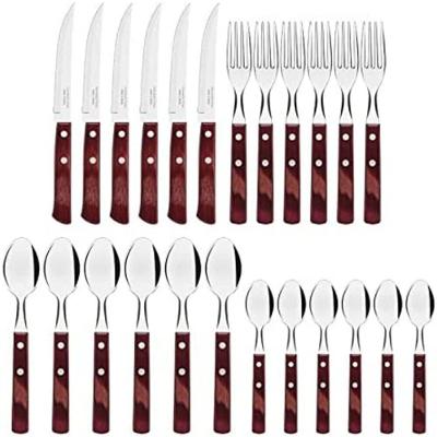 Conjunto de Talheres com Colher Faca e Garfo Inox 24 peças Polywood Tramontina