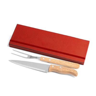Conjunto De Garfo E Faca Inox / Madeira Com Estojo Vermelho - 3 Pçs Welf