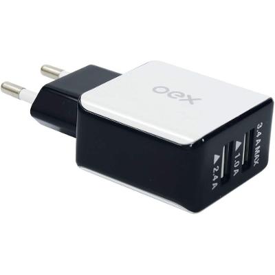 Carregador De Tomada Com Duas Entradas Usb Oex Cg201 - Preto