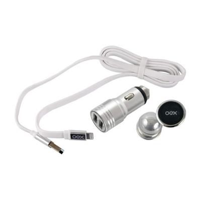 Kit Veicular Carregador Lightning E Suporte Magnetico Oex Kv100 -Branco
