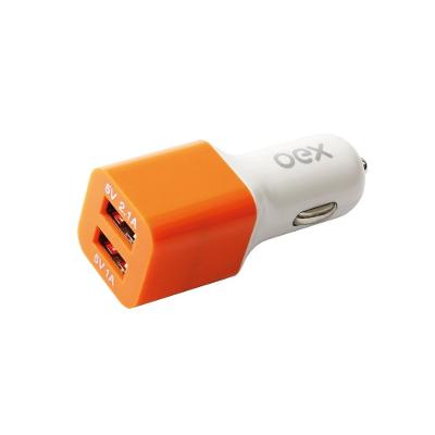 Carregador Automotivo Com Duas Entradas Usb Oex Cg101 - Laranja