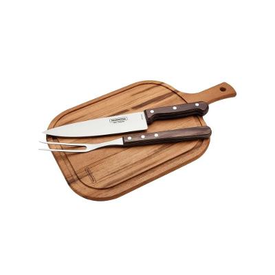 Kit Churrasco Tramontina Inox Polywood Tábua de Madeira 3 Peças
