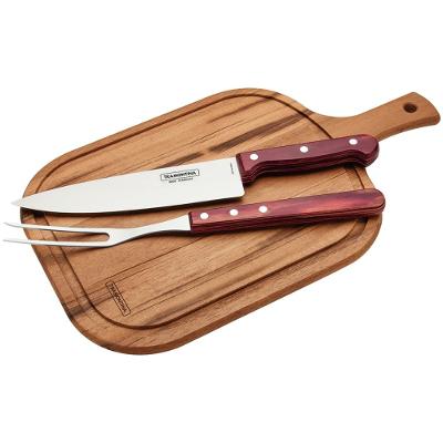 Kit  Churrasco Tramontina Inox Vermelho Polywood Tábua 3 Peças