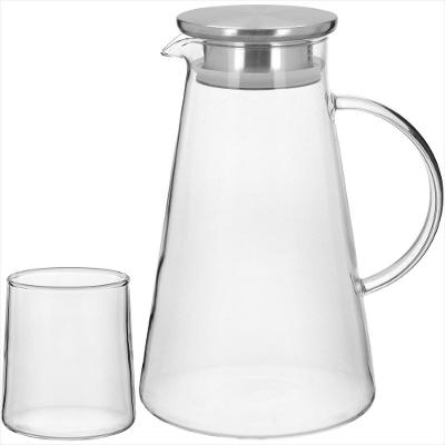 Jogo de Jarra - Copos 2L - 300ml Borosilicato Transparente 7 Peças com Tampa Inox - GS