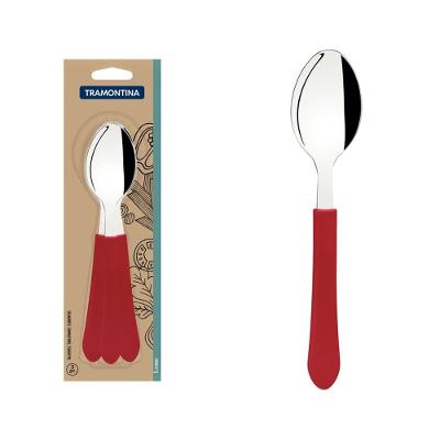 Conjunto Colher Mesa Inox 3 Peças Leme Vermelho Tramontina