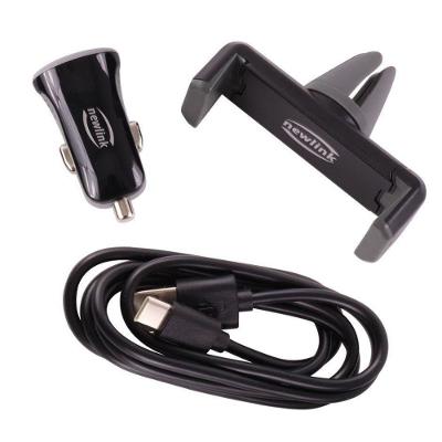 Kit Veicular Carregador Type C E Suporte Para Smartphone Newlink Ka100 Preto