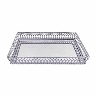 Bandeja Espelhada Retangular Inox Prata - Adely Decor