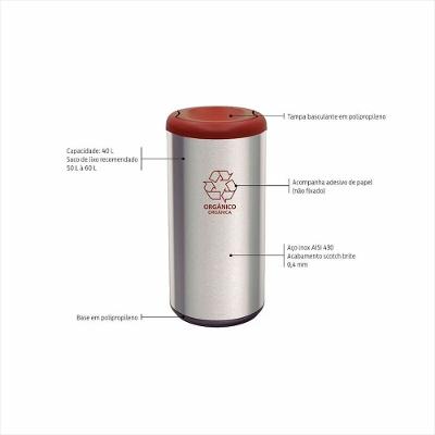 Lixeira Inox com Marrom Cápsula Selecta Plus Basculante 40 L Tramontina