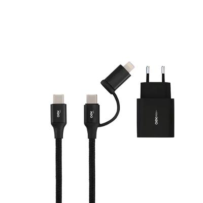 Kit Cabo 2 Em 1 Typec/Type C+Lightning Tomada Cg207 Preto Oex Enjoy
