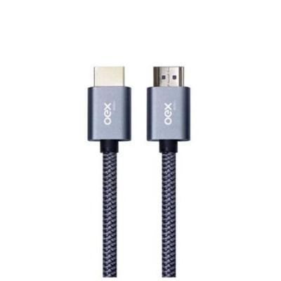 Cabo Hdmi Nylon Trançado Banhado Ouro 1.8 Metros Oex Ce500 Prata