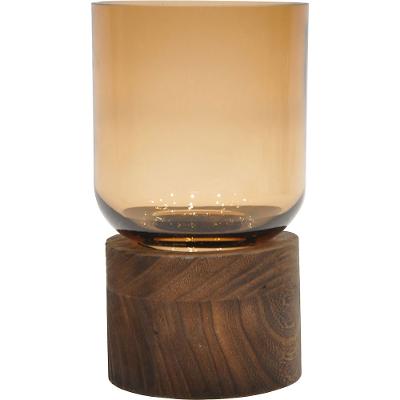 Vaso Vidro Âmbar Mondello 18x10x10Cm Base Madeira Gs