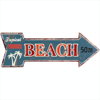 Placa Decorativa Seta Metal Azul Retro 16x25x2cm