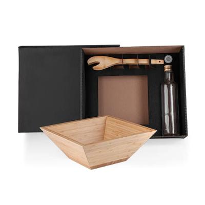 Kit Para Salada Com Garrafa - Bambu - Vidro - 3 Peças