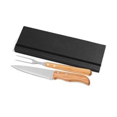 Conjunto De Garfo E Faca Inox - Bambu Com Estojo Preto - 3 Peças
