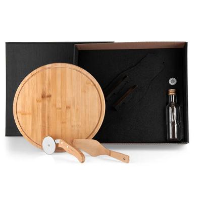 Kit Para Pizza Com Garrafa - Bambu - Inox - Vidro - 4 Peças